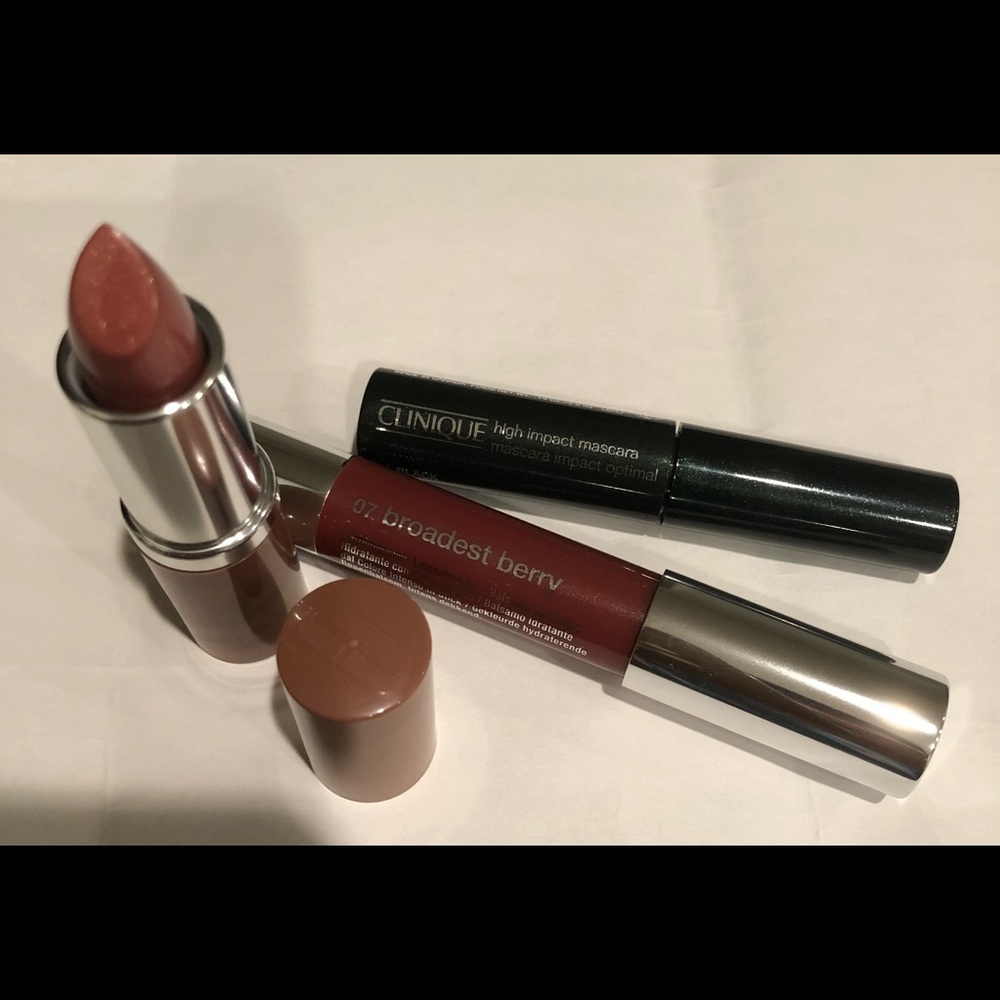 Clinique Bare Pop primer lipstick, Chubby Stick Intense lip balm + Mascara